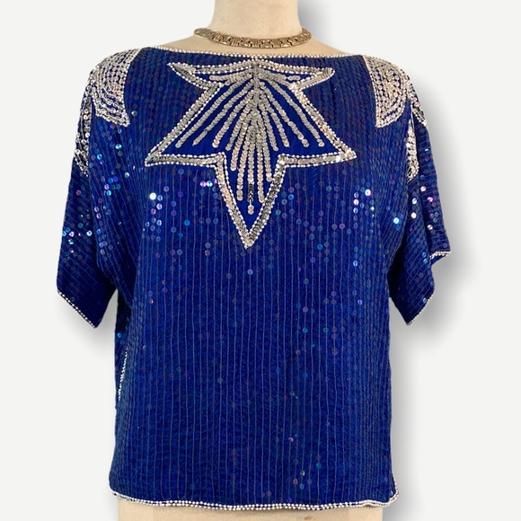 Vintage Sequin Royal Blue Top - Picture 5 of 10